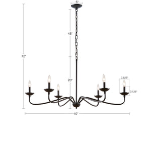 English Elm Brighton Matte Black 6-Light Farmhouse Chandelier, 40" Rustic Metal Pendant, Adjustable Cord, Hardwired Elegant Lighting B03597662