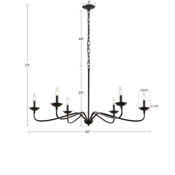 English Elm Brighton Matte Black 6-Light Farmhouse Chandelier, 40" Rustic Metal Pendant, Adjustable Cord, Hardwired Elegant Lighting B03597662