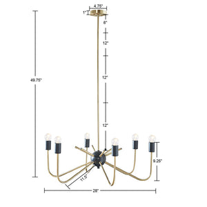 English Elm 6-Light Hampton Hill Alexis Two-Tone Antique Brass & Black Metal Chandelier, 28" Modern Dining Fixture B03595697