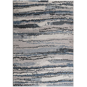 English Elm Watercolor Madison Park Riley Cozy Shag Area Rug – Plush High-Pile Blue Abstract Stripe, Nonslip Fade-Resistant 5x7 Rug B03597996
