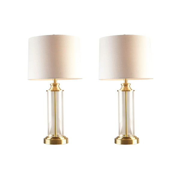 English Elm Clarity Glass Cylinder Table Lamp Set of 2 with Gold Base, Off-White Drum Shades, 72" Cord, 2-Year Warranty B03594985