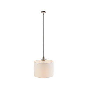 English Elm Pacific Metal Pendant with Drum Shade - Silver Plated Iron & White Linen Look Shade, Urban Chic 18" Fixture, Dimmable-Friendly, Glass Diffuser B03596560