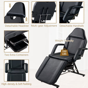 English Elm Massage Salon Bed with Hydraulic Stool Two Trays Faux Leather Spa Treatment Table Black W1422132166