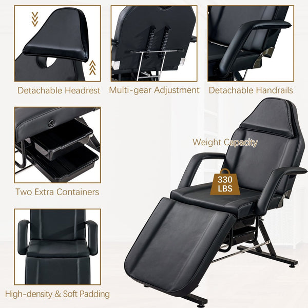 English Elm Massage Salon Bed with Hydraulic Stool Two Trays Faux Leather Spa Treatment Table Black W1422132166