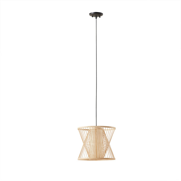 English Elm Geometric Bamboo Pendant Aria by INK+IVY — Natural Rattan Shade, Cylindrical Core, 48.75” Drop, Hardwire Indoor Use B03596567