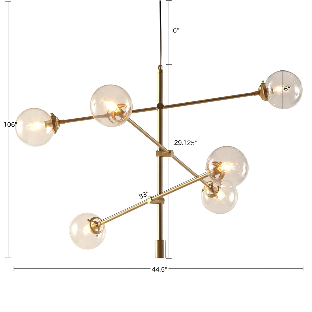 English Elm Cyrus 6-Globe Architectural Metal Chandelier, Adjustable 44.5"–106"H Modern Gold/Bronze/Silver Lighting Elegance B03596548