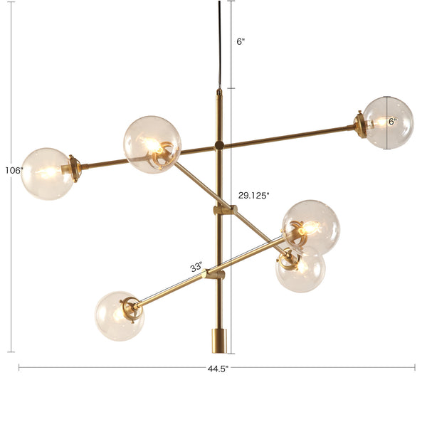 English Elm Cyrus 6-Globe Architectural Metal Chandelier, Adjustable 44.5"–106"H Modern Gold/Bronze/Silver Lighting Elegance B03596548