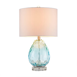 English Elm Ombre Borel Glass Table Lamp with Blue-Green Gradient, White Drum Shade, 24" Height, 72" Cord B035100334