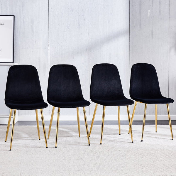 English Elm A set of 6 dining chairs Black velvet cushioned side chairs with gold spoon legs, modern medieval flair W1151124302