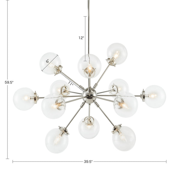 English Elm Paige Modern 12-Light Silver Chandelier with Oversized Clear Globe Shades, Adjustable Height, 39.5" Dia B03596549