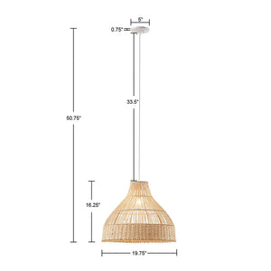 English Elm Bell Bell Shaped Bamboo Pendant - INK+IVY Wren Natural Woven Farmhouse Light, 19.75" Dia, 50.75" Drop, Hardwire Compatible B03596569