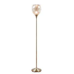 English Elm Uplight Bellow Floor Lamp with Mercury Glass Shade by Hampton Hill — Antique Brass, Slim 67"H Accent Light B03595709