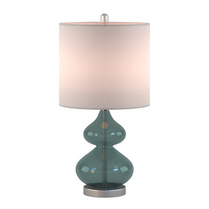 English Elm Curved Glass Gourd Table Lamp Set Sculptural Bedside Lighting with Drum Shade B03594971