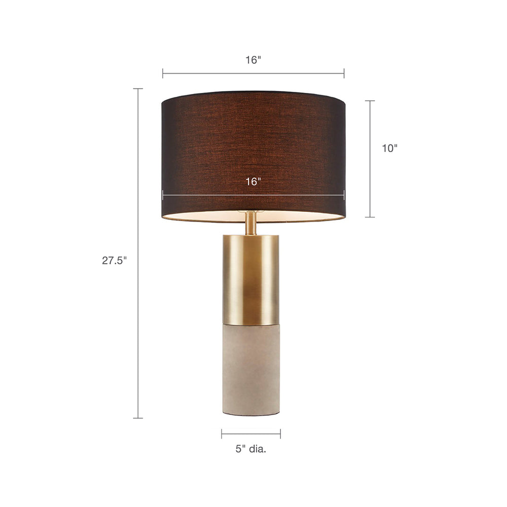 English Elm Concrete Fulton Table Lamp with Plated Brass Spiral Base and Gold Fabric Drum Shade, 27.5" tall B03599270