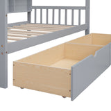 English Elm Wooden Twin Size House Bed With 2 Drawers,Kids Bed With Storage Shelf, Gray