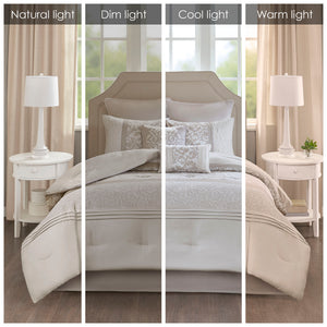 English Elm Embroidered 8-Piece Comforter Set For Cal King - Luxurious Neutral Tones With Quilted Elegance B03594911