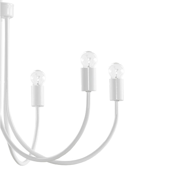 English Elm 6-Light Metal Chandelier Ellie by 510 Design — Gloss White Iron 28" Dia Contemporary Unshaded Bulb Fixture B03594965