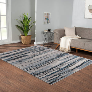 English Elm Watercolor Madison Park Riley Cozy Shag Area Rug – Plush High-Pile Blue Abstract Stripe, Nonslip Fade-Resistant 5x7 Rug B03597996