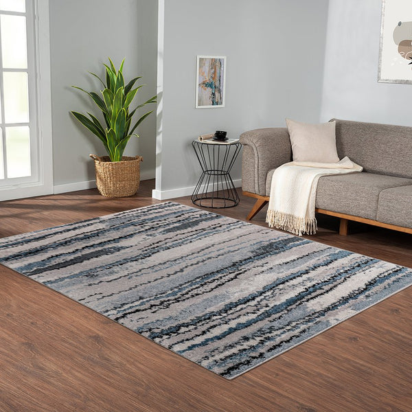 English Elm Watercolor Madison Park Riley Cozy Shag Area Rug – Plush High-Pile Blue Abstract Stripe, Nonslip Fade-Resistant 5x7 Rug B03597996