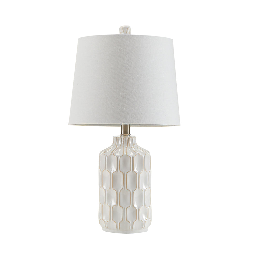 English Elm Contour Ceramic Table Lamp — Mid-Century Ivory Contoured Base, Accent Line Detail, Soft White Shade, 22" B03596575