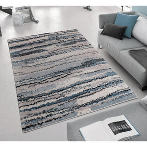 English Elm Watercolor Madison Park Riley Cozy Shag Area Rug – Plush High-Pile Blue Abstract Stripe, Nonslip Fade-Resistant 5x7 Rug B03597996