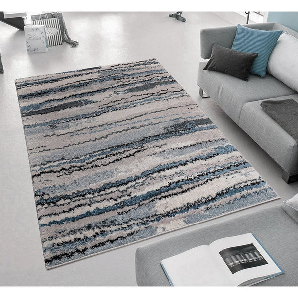 English Elm Watercolor Madison Park Riley Cozy Shag Area Rug – Plush High-Pile Blue Abstract Stripe, Nonslip Fade-Resistant 5x7 Rug B03597996