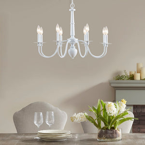 English Elm 8-Light Amelia Traditional Metal Chandelier, Glossy White 31" Dia Candle-Style, Dimmable Elegance B03599395