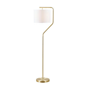 English Elm Angular Hampton Hill Aster Arched Metal Floor Lamp with Linen Drum Shade, Gold Base, Soft Warm Glow B03595708