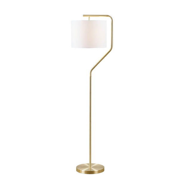 English Elm Angular Hampton Hill Aster Arched Metal Floor Lamp with Linen Drum Shade, Gold Base, Soft Warm Glow B03595708