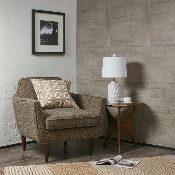 English Elm Contour Ceramic Table Lamp — Mid-Century Ivory Contoured Base, Accent Line Detail, Soft White Shade, 22" B03596575