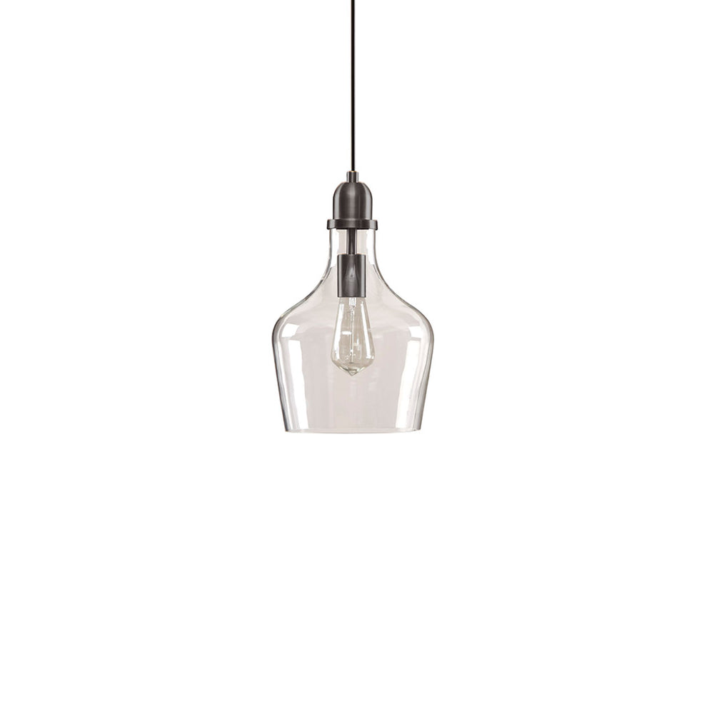 English Elm Auburn Bell Shaped Glass Pendant Light with Black Iron Finish, Industrial Vaulted Ceiling Accent, 1-Bulb B03597664