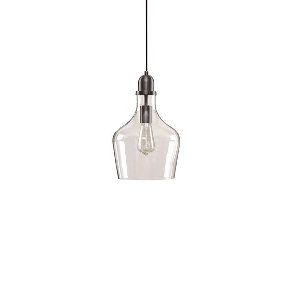 English Elm Auburn Bell Shaped Glass Pendant Light with Black Iron Finish, Industrial Vaulted Ceiling Accent, 1-Bulb B03597664