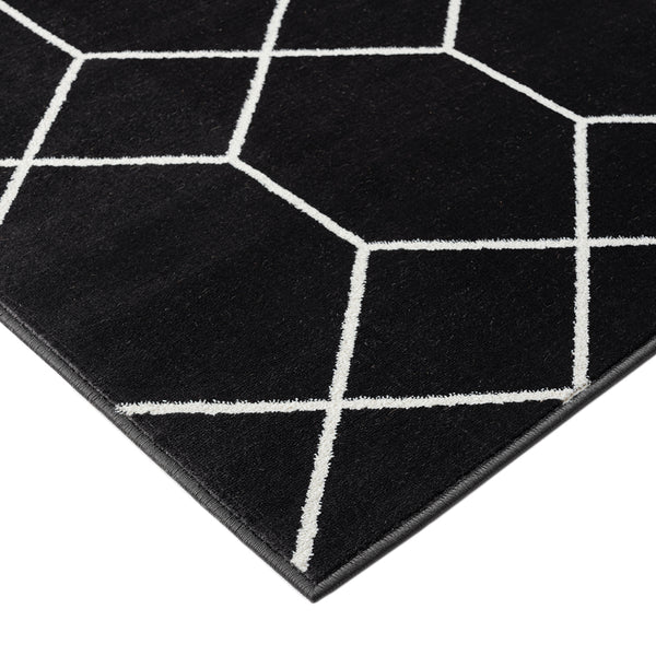 English Elm Trellis Averie Black Cream Geometric Woven Area Rug - Turkish 8x10, Medium Pile, Stain & Fade Resistant, OEKO-TEX Certified B03598017