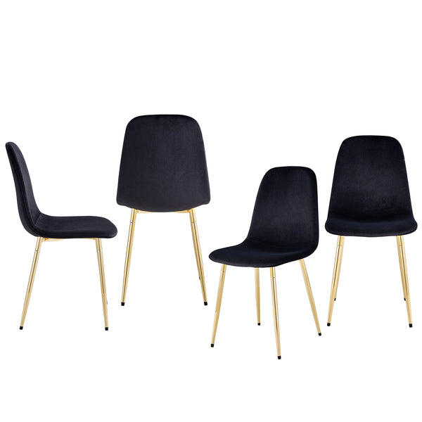 English Elm A set of 6 dining chairs Black velvet cushioned side chairs with gold spoon legs, modern medieval flair W1151124302
