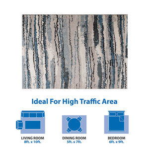 English Elm Watercolor Madison Park Riley Cozy Shag Area Rug – Plush High-Pile Blue Abstract Stripe, Nonslip Fade-Resistant 5x7 Rug B03597996