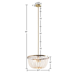 English Elm 2-Light Melrose Beaded Chandelier in Antique Brass with White Beads, Dish Shade, Adjustable Height, 17" Diameter B03595695