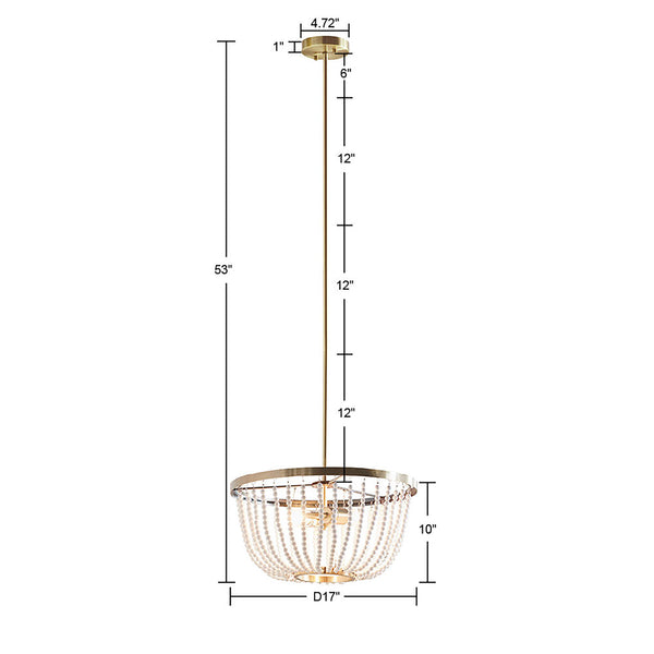 English Elm 2-Light Melrose Beaded Chandelier in Antique Brass with White Beads, Dish Shade, Adjustable Height, 17" Diameter B03595695