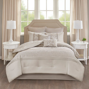 English Elm Embroidered 8-Piece King Comforter Set - Neutral Tones, Ultra-Soft Microfiber, Elegant Design B03594910