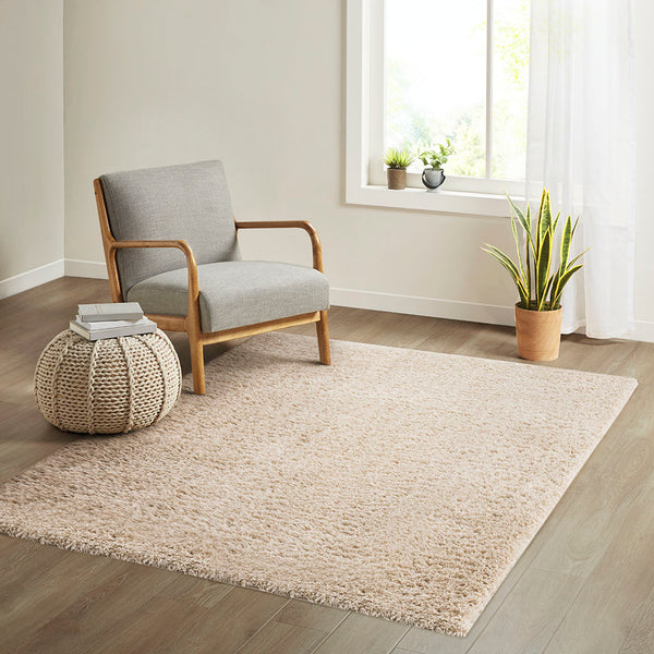 English Elm Super Plush Polyester Shag Area Rug with High Pile, Non-Slip Latex Backing, Easy Vacuum Care, Chic Texture Cream 78.74 L x 6.69 W x 6.69 H B03597946