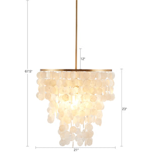 English Elm Layered Capiz Chandelier Isla by Urban Habitat — White Shell Shade, Gold Base, 67.5"H Elegant Lighting Fixture B03599266
