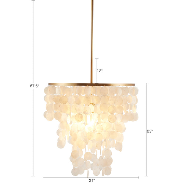English Elm Layered Capiz Chandelier Isla by Urban Habitat — White Shell Shade, Gold Base, 67.5"H Elegant Lighting Fixture B03599266