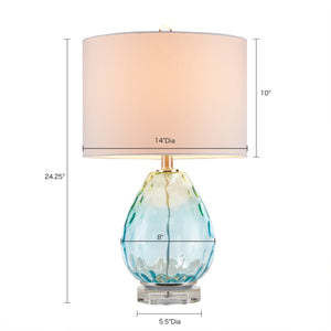 English Elm Ombre Borel Glass Table Lamp with Blue-Green Gradient, White Drum Shade, 24" Height, 72" Cord B035100334