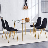 English Elm Dining Chairs Set Of 4, Modern Mid-Century Style Dining Kitchen Room Upholstered Side Chairs,Accent Chairs Spoon Shaped With Soft Velvet Fabric Cover Cushion Seat and Golden Metal Legs.B0501A