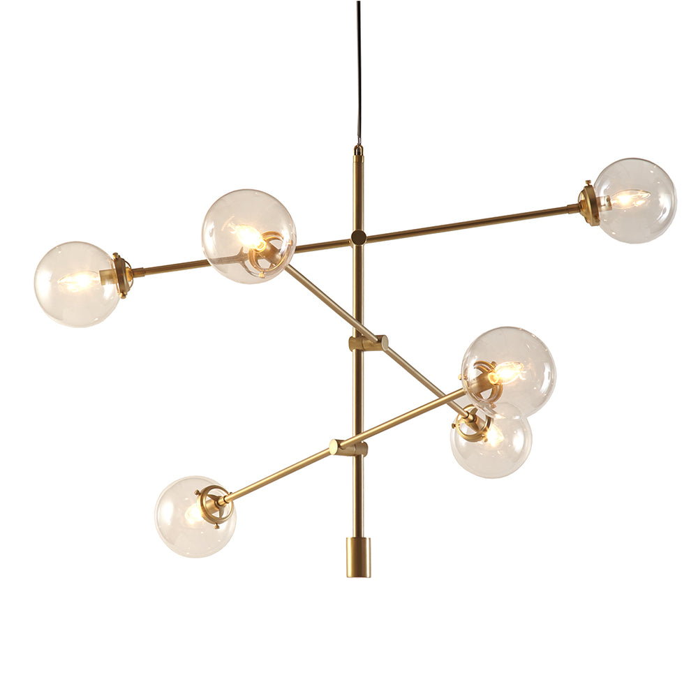 English Elm Cyrus 6-Globe Architectural Metal Chandelier, Adjustable 44.5"–106"H Modern Gold/Bronze/Silver Lighting Elegance B03596548