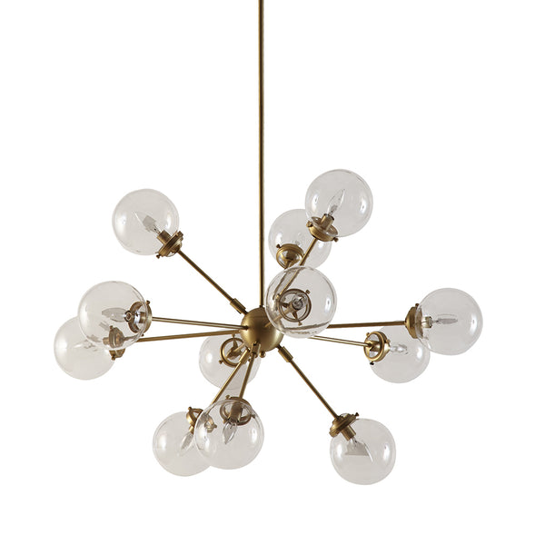 English Elm Paige Antique Brass 12-Light Chandelier with Oversized Globe Shades, Adjustable Height, Modern Glow B03596545