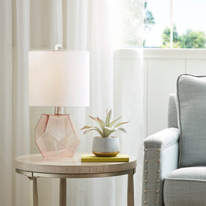 English Elm Bella Geometric Glass Table Lamp with Pink Glass Base & White Drum Shade, 60" Cord, 2-Year Warranty B03597669