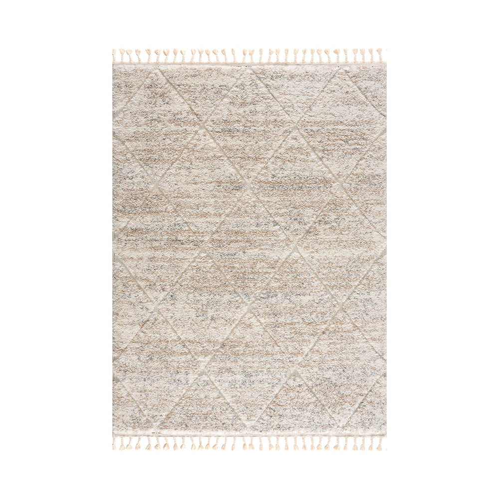 English Elm Talas Plush Trellis Shag Area Rug in Cream - High-Pile Diamond Pattern, Tassels, Nonslip, OEKO-TEX B03599882