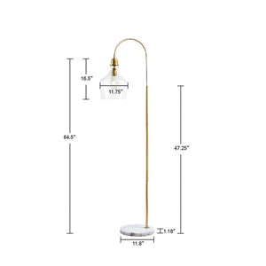 English Elm Arched Hampton Hill Auburn Floor Lamp with White Marble Base, Gold Finish & Bell Glass Shade, 64.5" B03597670