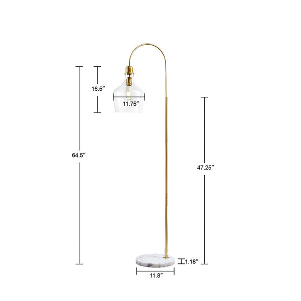 English Elm Arched Hampton Hill Auburn Floor Lamp with White Marble Base, Gold Finish & Bell Glass Shade, 64.5" B03597670
