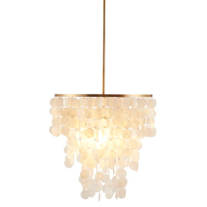 English Elm Layered Capiz Chandelier Isla by Urban Habitat — White Shell Shade, Gold Base, 67.5"H Elegant Lighting Fixture B03599266